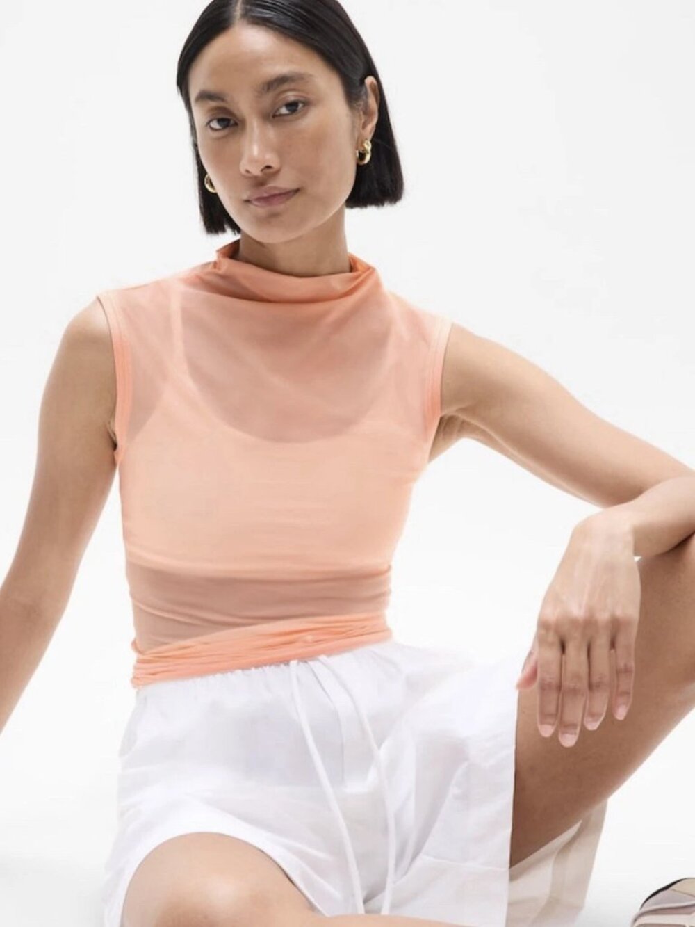 NWT Athleta S Orange Haze Apero Mesh Tank Top Wicking Quick Dry